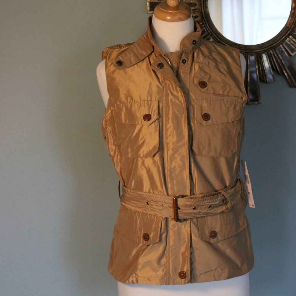 Ralph Lauren light brown rain jacket vest w belt